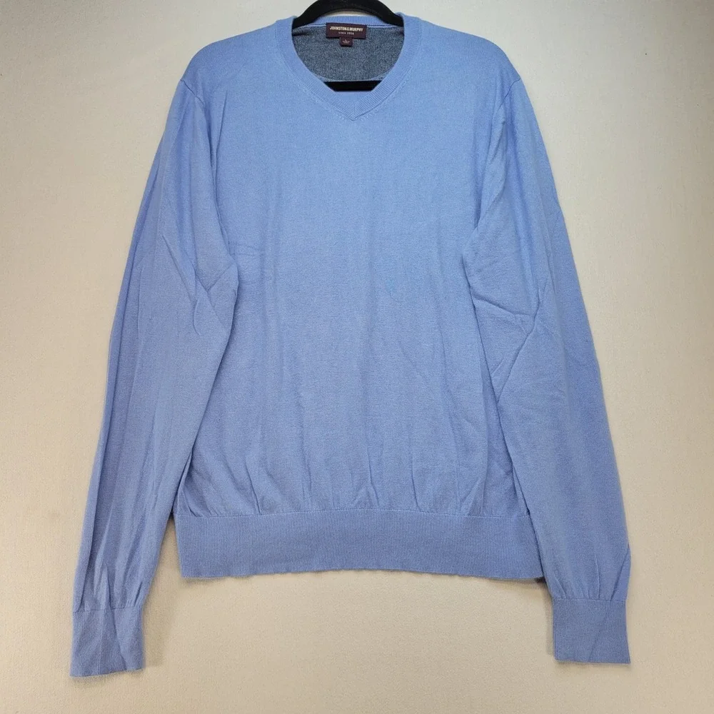 Johnston & Murphy Sweater Mens Large Blue V-Neck Silk Alpaca Blend Lightweight